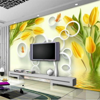 beibehang מותאם אישית פרסקו טפט 3d חלום צהוב הצבעוני השתקפות סטריאו טלוויזיה רקע הסלון, חדר השינה ציורי 3d קיר נייר