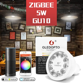 ZIGBEE בית חכם LED GU10 נורת RGB+CCT שינוי צבע נורת 5W LED אור הזרקורים AC100-240V כפול אור לבן עבודה עם אלקסה אקו פלוס