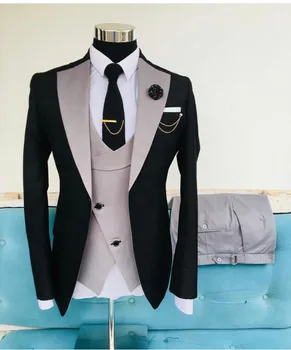 SZMANLIZI זכר תחפושות 2022 רשמי שחור אפור בהיר החתונה החתן לובש מסיבת חליפות גברים טוקסידו 3 חתיכות Slim Fit Terno Masculino