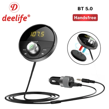 Deelife Bluetooth מתאם AUX ברכב ערכת דיבורית BT 5.0 מקלט אודיו אוטומטי הטלפון הידיים חופשיות Carkit משדר FM