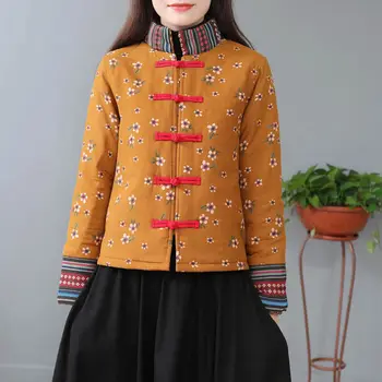 סינית מסורתית בגדים טאנג חליפת נשים בתוספת גודל לעבות מעיל כותנה, פשתן, רקמה דוכן פרחים צווארון המעיל אתני