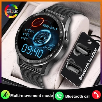 X7 שעון חכם גברים אוזניות BlueTooth שעונים 2 ב 1 360*360 HD מלאה עם מסך מגע Smartwatch קצב הלב בדיקה מוסיקה Smartwatch