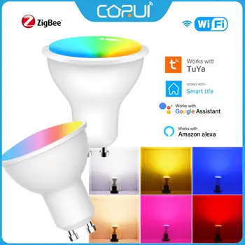 CORUI Tuya Zigbee/WIFI חכם נורות GU10 RGB אור הזרקורים חכם החיים 5W LED ניתן לעמעום אור עם מנורת מחזיק עבור Alexa אליס