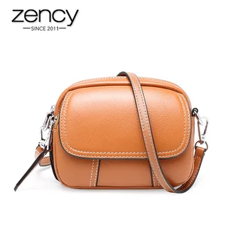 Zency Anti-theft לכסות נשים Messenger Bag 100% עור אמיתי צורה עגולה האופנה ליידי תיקי כתף באיכות גבוהה שחור חום