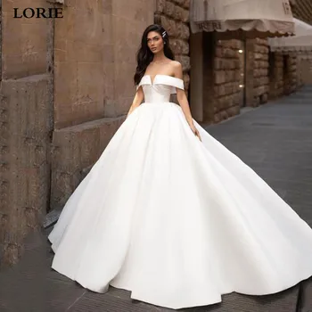LORIE את כתף שמלות חתונה נסיכת סאטן שמלות כלה רכבת ארוכות לבן שנהב חתונה שמלת נשף בתוספת גודל