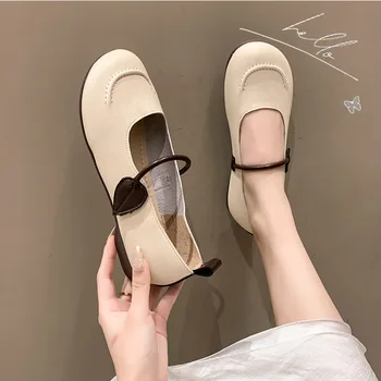 מעצב עלה מרי ג ' יין נעליים U צורת תפירה עור שטוחות, עגולות הבוהן הנשים של הקיץ-בלרינה, נעלי ריקוד 2023 Fahsion