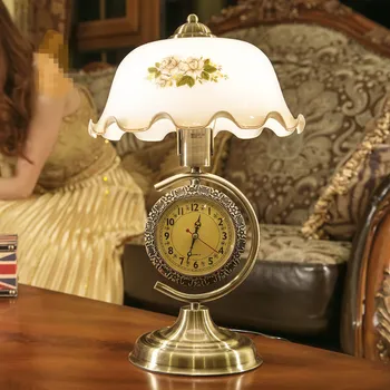 וניל אמריקאית מנורת שולחן לחדר השינה ליד המיטה מנורת רטרו בסגנון סיני עם זכוכית דקורטיבי בסלון שעונים dimmable שאנג הזקן