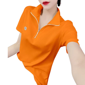 נשים בגדים של קיץ פולו, צווארון עם שרוולים קצרים חולצת הטריקו חדש רופף בסיס החולצה קוריאנית סרוגים אופנתי בסגנון מערבי לכל היותר