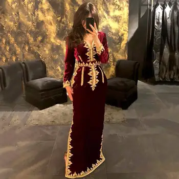 מרוקו גלימה שמלות ערב 2022 V צוואר בתולת ים שמלת נשף הקטיפה שרוול ארוך ערב רשמי שמלה למסיבת