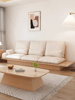 נורדי עץ מלא אחסון בד ספת סלון קטן בסגנון יפני יומן ספה פשוטה עץ משולש מושב