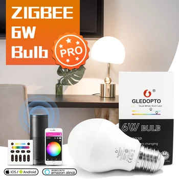 GLEDOPTO Zigbee 3.0 חכם RGB נורות LED ניתן לעמעום 6W Pro תואם עם Tuya אפליקציה אלקסה אקו פלוס הקול שלט רחוק RF