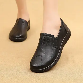 עור אמיתי נעלי הנשים לאביב קיץ חמים שחור בטלן אוקספורד שטוחות עור נשים נעלי פלטפורמת נעליים רכות אחות דירות