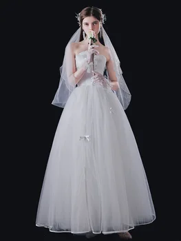אלגנטי נשים סטרפלס A-line טול שמלות חתונה כלה שמלת נשף ללא משענת Vestidos דה Noiva