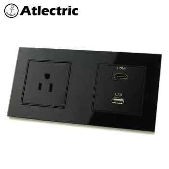 Atlectric לנו את אמריקה סטנדרטי תקע החשמל לשקע ה HDMI בטלוויזיה נתונים. USB יציאת שקע כפול קיר זכוכית לוח החשמל