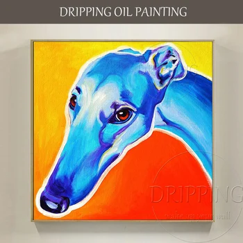 צייר צוות הסיטוניים יד-צבוע הכלב ציור שמן בעבודת יד ציד ציור קיר אמנות תפאורה כלב ציד הראש ציור שמן