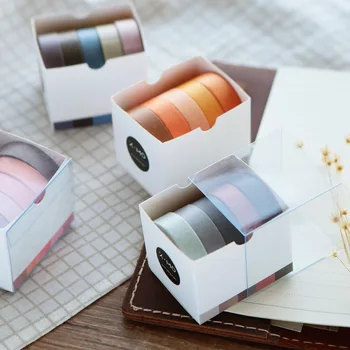 5Pcs/חבילה צבע טהור Washi Tape חמוד עיצוב אלבומים חומר זבל יומן יומן עיצוב מדבקת נייר DIY אספקה מלאכה