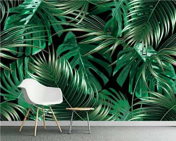 אישית טפט האירופי יער גשם טרופי צמח עלה דקל ציור קיר בסלון טלוויזיה רקע ציור קיר טפט 3D