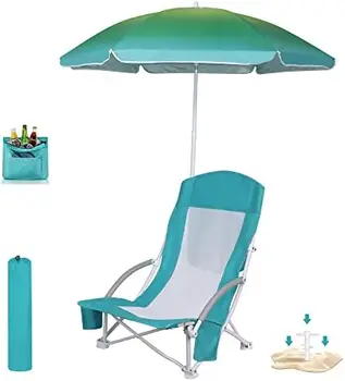 כסא חוף הכיסא עם מטריה, חוף כיסא מבוגרים כיסא קמפינג גבוהה עם מטריה, קריר יותר, נייד & Lightw