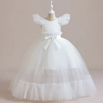 ילדות גדולות כובע לבן שרוולים באורך רצפת שמלות מסיבת אלגנטי ללבוש הטקס הראשון שמלת החתונה שמלת ילדים Vestidos 6-16Y