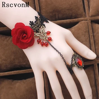 תחרת צמיד תכשיטי אופנה ורד אדום פרח הטמפרמנט של קריסטל תחרת צמיד עם טבעת אחת האופיסתנאר תכשיטים תכשיטים