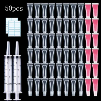 50pcs/סט 10ml ריק ליפ גלוס צינורות משפכים ברור רך ליפ גלוס מיכל למילוי חוזר Lipgloss צינורות עבור DIY קוסמטיים כלים