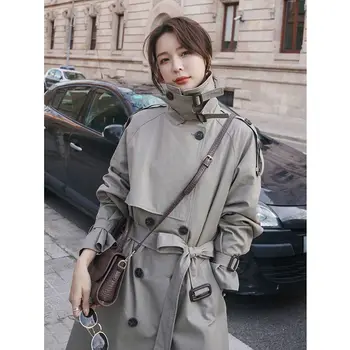 מעיל רוח של נשים אמצע אורך סתיו חדש קוריאני בסגנון חופשי בריטי בסגנון אלגנטי פופולארי קטן מעיל מעיל