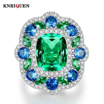 2023 משובח 100% 925 כסף אמיתי 8*10mm טורמלין ירוק טבעות לנשים חן טבעת נישואין מסיבת תכשיטים יפים, מתנת יום הולדת