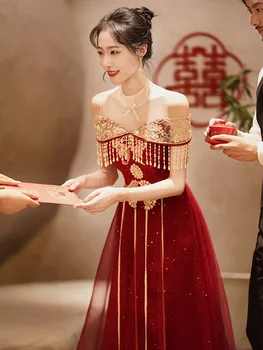 2023 בציר cheongsams שיפור צ ' יפאו אלגנטי סיני השמלה כתף חתונה טוסט שמלות ארוכות שמלה בתוספת גודל נשים