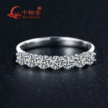 3.5 mm 0.2 ct שבע אבנים חצי נצח הלהקה סטרלינג 925 טבעת כסף D VVS צבע moissanite תכשיטים לחתונה טבעות אירוסין