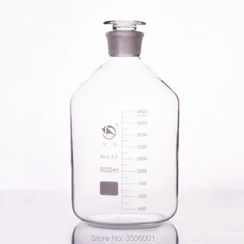 ריאגנט בקבוק,הצוואר הצר עם תקן קרקע פקק זכוכית,ברור,Boro. 3.3 זכוכית,קיבולת 5000ml,בקבוקוני מדגם
