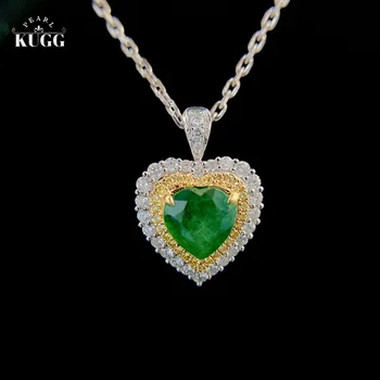 KUGG 18K זהב לבן שרשרת טבעי ברקת שרשרת יוקרה יהלום אופנה הלב צורה חתונה עבור נשים, מסיבת אירוסין