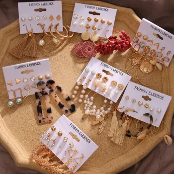 FNIO ציצית אקריליק עגילים לנשים בוהמי עגילים להגדיר צבע זהב חישוק Earings 2020 גיאומטריות kolczyki תכשיטי אופנה