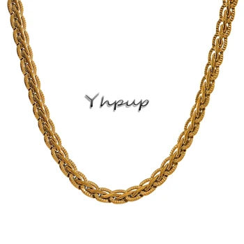 Yhpup פלדה אל חלד זהב שרשרת לנשים הצהרה תכשיטים 18 K מצופה עמיד למים מרקם צווארון גאלה מתנה חדשה.