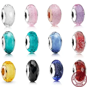 חם חדש 925 כסף יוקרה זוהר שקוף בצבע לחתוך חרוזי זכוכית עבור נשים המקורי של הצמיד DIY אופנה קסם תכשיטים