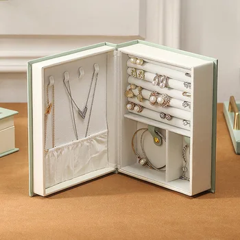 2023 נייד, תיבת תכשיטים תכשיטים ארגונית להציג נסיעות בתכשיטים תיבות יצירתיים הספר עור טבעת שרשרת תיבת אחסון