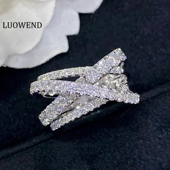 LUOWEND 18K זהב לבן, טבעות אמיתי יהלומים טבעיים 1.78 קראט טבעת אופנה עיצוב מעודן טבעת נישואין לנשים