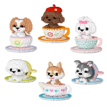 MOC Kawaii תה הכלב מיני אבני-בניין גור חמוד המחמד חיות מודל מיקרו יהלומים לבנים DIY הרכבה, צעצועים למבוגרים ילד מתנות