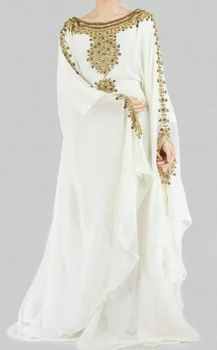 הודי השמלה נשים Moroccon לבן ז ' ורז ' ט דובאי שמלת Farasha החלוק ערב הסעודית ההודי בגדים