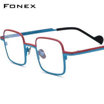 FONEX טיטניום מסגרת משקפיים נשים רטרו כיכר מרשם משקפיים של גברים בציר קוצר ראייה אופטי משנה צבע Eyewear F85746