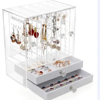 יוקרה שקוף אקרילי קופסא לאחסון תכשיטים עגילים תצוגה נורדי תכשיטים תיבת אחסון קיבולת גדולה 360 מגירה מתנה