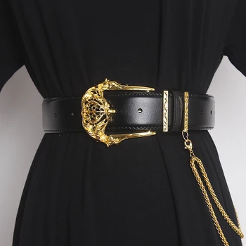 נשים מסלול האופנה זהב אבזם חגורות עור אמיתי נשי שמלה מחוכים החגורה חגורות עיטור חגורה רחבה TB1757