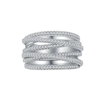TKJ 925 כסף סטרלינג רב-שכבת הקו המעוות קרוס-Set זרקונים האצבע אופנה טבעת מתנה לנשים