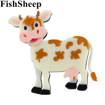 FishSheep מקסים החדש גדול אקריליק פרה בקר סיכות עבור נשים, ילדים, בעלי חיים קריקטורה סיכה סיכות דש המעיל תכשיטים מתנות