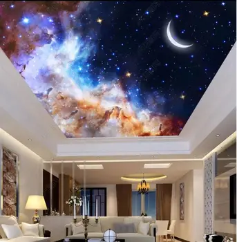 תמונה מותאמת אישית 3d תקרה ציורי קיר טפט הפנטזיה המדהים כוכבים בשמיים הירח הסלון 3d ציורי קיר טפט על קירות 3 d