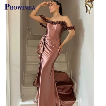 PROWINEA סקסי הסירה הצוואר תחרה שמלת ערב כתם פרח ארוך שמלה למסיבת את הכתף מותאמות אישית Vestidos גלימות דה לנשף
