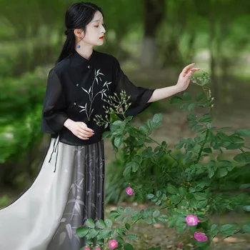 Yourqipao הקיץ יער הבמבוק דיו הדפסה משופרת סיני אלמנטים בסגנון חופשי אלגנטי, רטרו מקסימום חצאית Hanfu שמלה לנשים