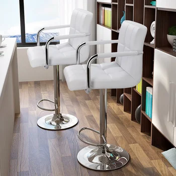 2pcs עור המסתובב בר כסאות יוקרה מונה כיסאות מודרניים מסתובב מתכוונן לגובה כסאות אוכל מטבח הביתה בר רהיטים