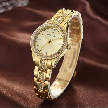 CRRJU שעון זהב נשים שעוני נשים נירוסטה ריינסטון נשים צמיד שעונים שעון Relogio Feminino Montre פאטאל