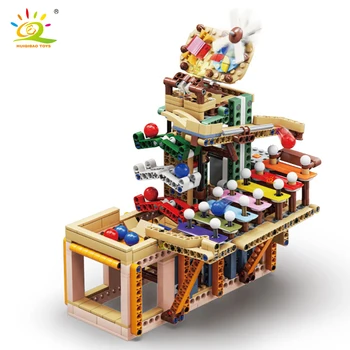 HUIQIBAO DIY MOC חשמלי החינוך חמוד צבעוני מפעל ממתקים מסוע חגורה הרכבה בניין צעצועים לילדים מתנות