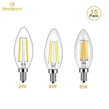 2W 4W 6W LED נימה נר הנורה E12 E14 2700K לבן חם C35 זכוכית שקופה ניתן לעמעום אדיסון LED נברשת אור הנורה 15PCS